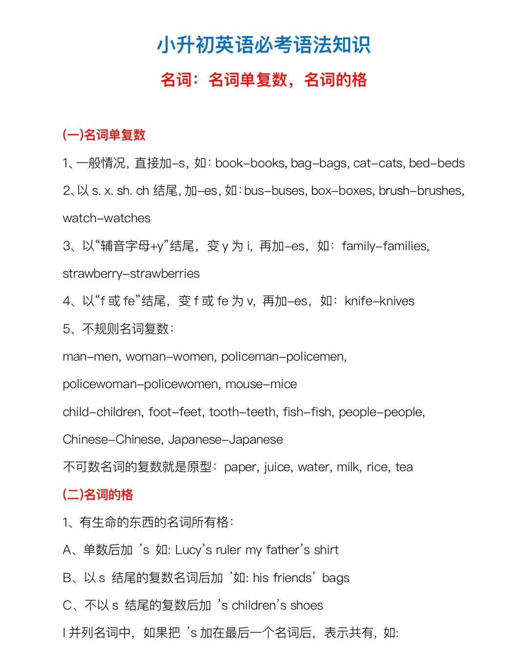 小升初英语必考语法知识（上）‼️
