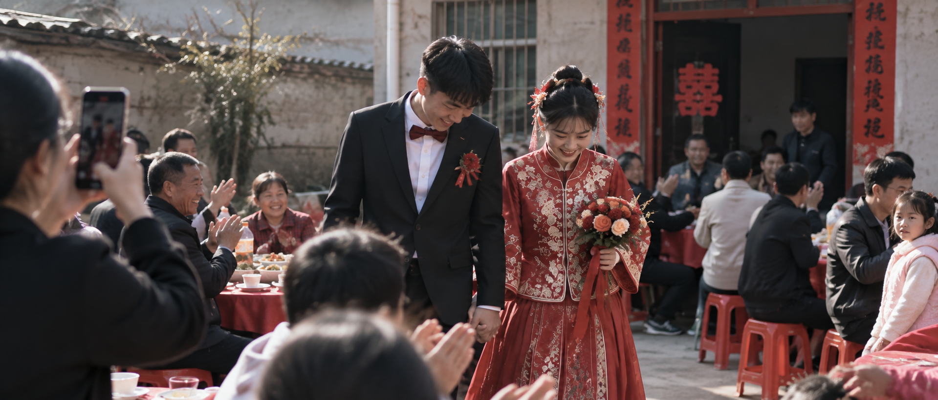 29.9元的婚服，可能是这场婚礼里最不起眼的一笔账。

山西晋城一名25岁男子最近办婚礼：自己的黑色礼服网上29.9元买，新娘穿298元的马面裙；没请专业司仪，摄像由朋友帮忙，婚车头车直接开自家的。

听起来像是把婚礼“省到了极致”。

但有个细节很容易被忽略——他们并不是单纯舍不得花钱。

两个人
