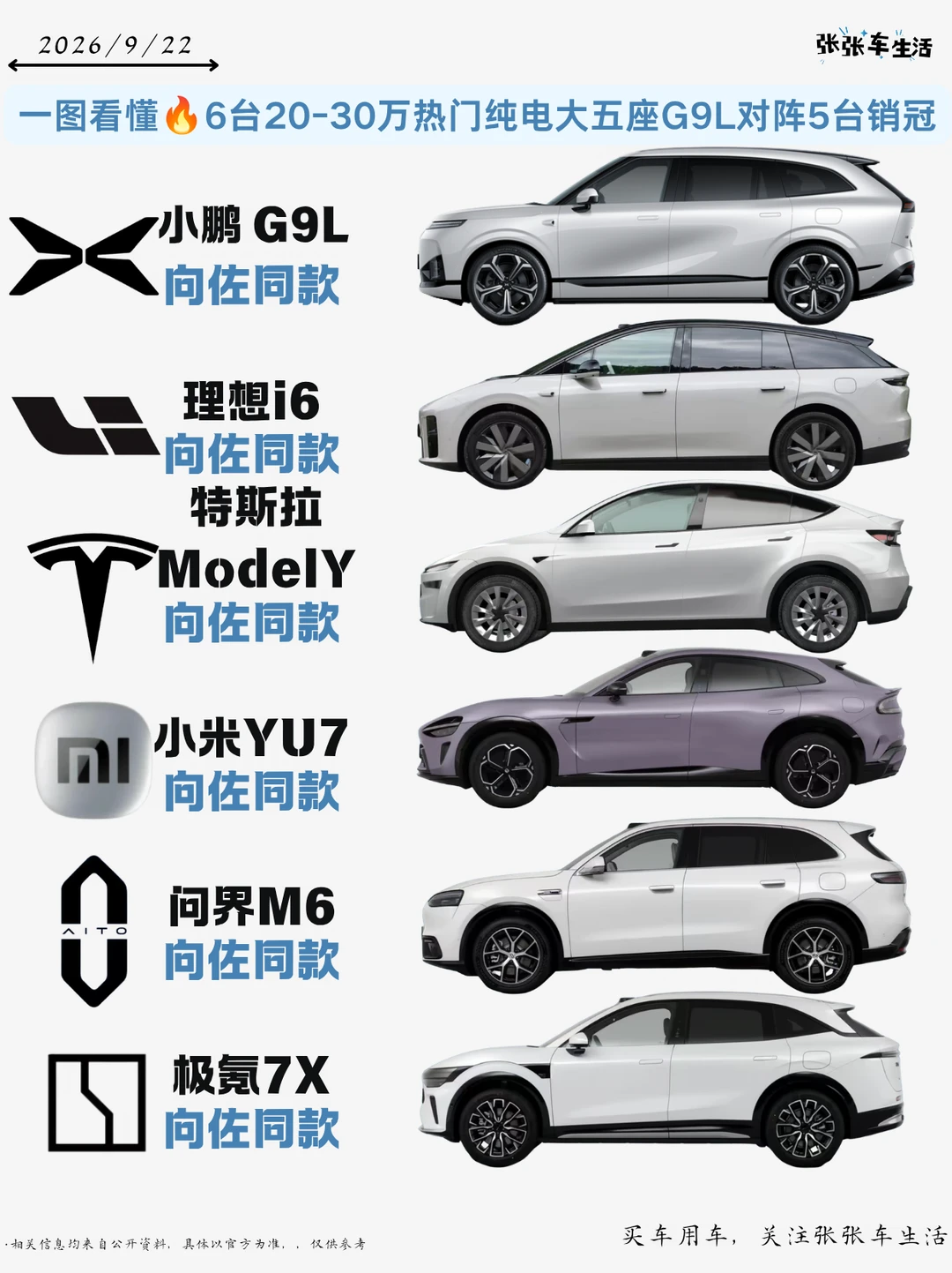 一图看懂🔥6 台 20-30 万热门纯电大五座