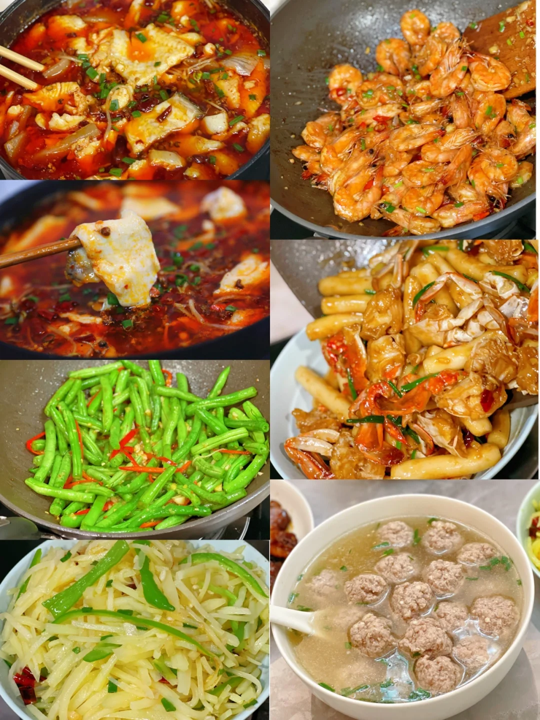 水煮鱼/蒜蓉虾/年糕烧蟹/丸子汤/全部教程哦