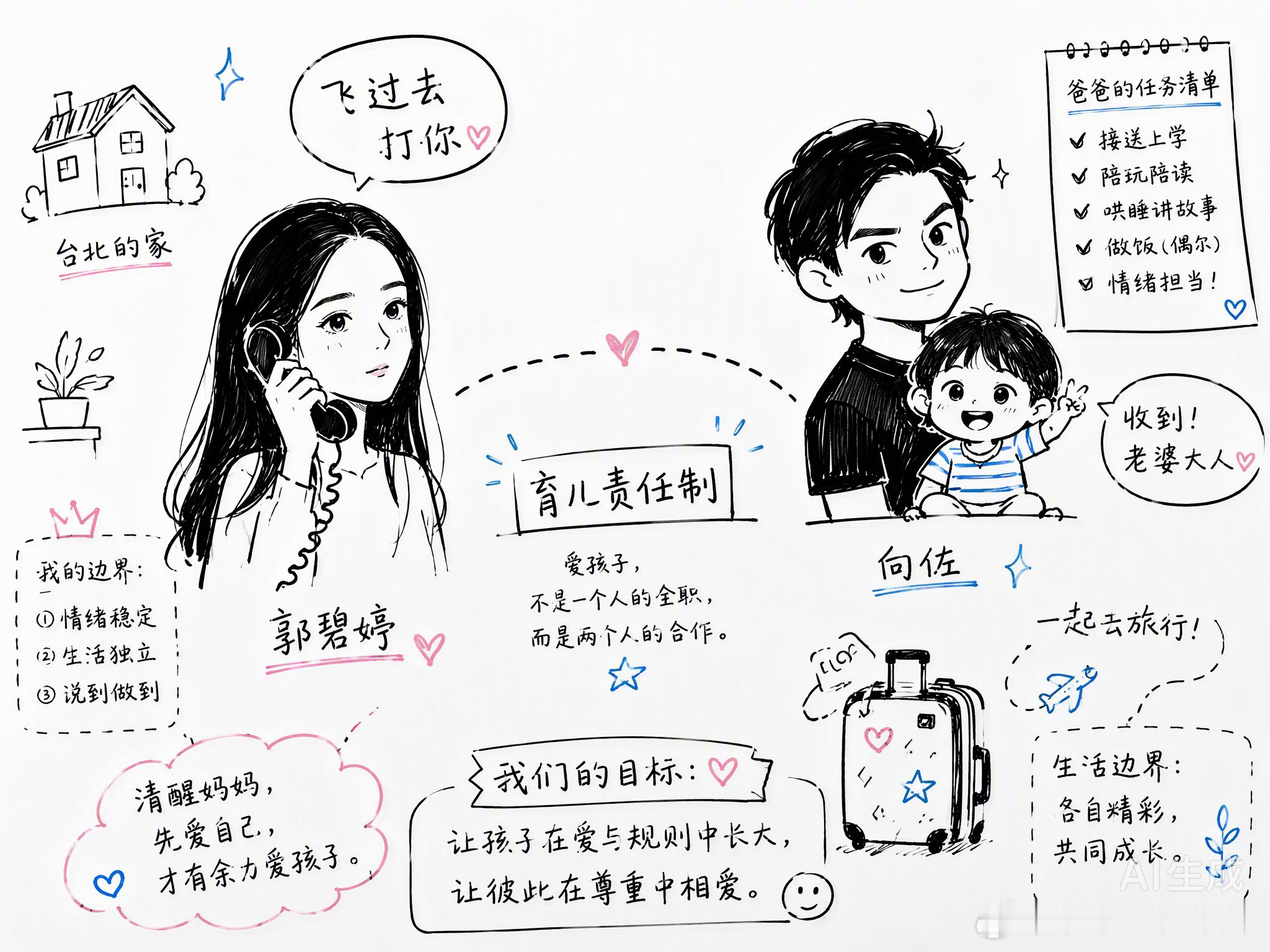 看热搜聊“郭碧婷只在乎向佐和小孩有没有联系”，心里那股子对亲密关系边界的紧绷感又上来了。

很多人还在用传统的婚姻模板去衡量这种聚少离多的状态，觉得分居两地就是感情破裂的征兆。但郭碧婷把这份关系的重心从“夫妻捆绑”转向了“育儿责任制”。她不强求向佐每日在身边，甚至婚前就约定好定居台 ​