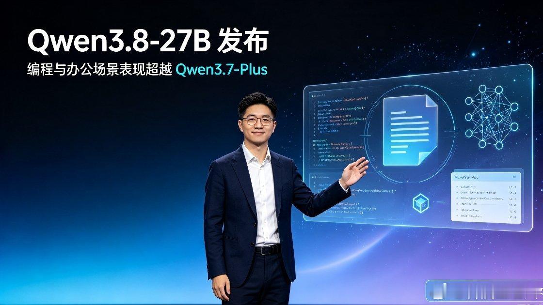 827B发布阿里开源Qwen3.8‑27B模型，编程、办公场景能力实...