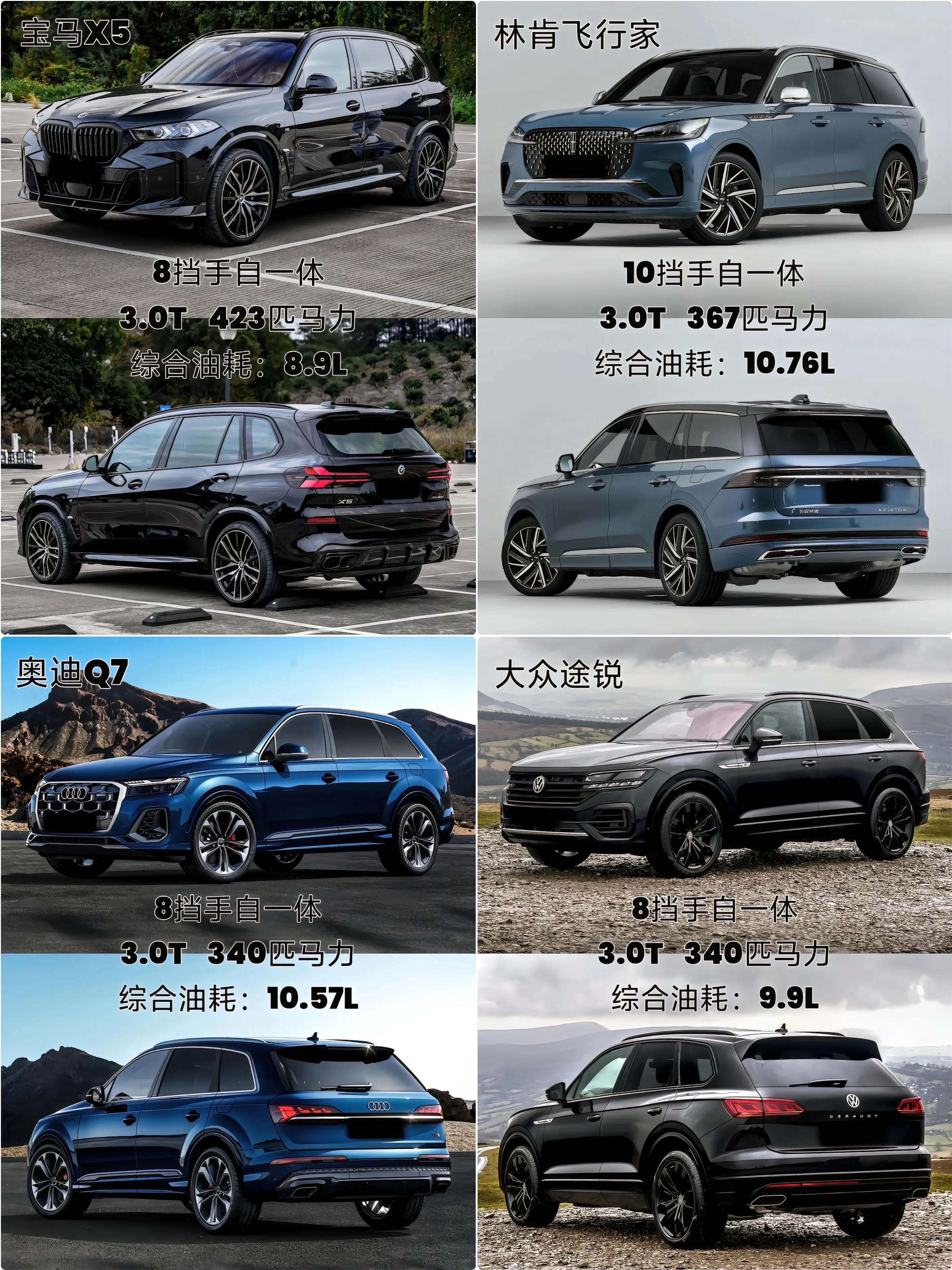 八款热门SUV同框，年轻人的梦中情车该选谁？
宝马X5、奥迪Q7、林肯飞行家，再到福特探险者、别克昂科旗，这八台热门SUV摆一起，风格差异真挺大。有人喜欢德系的硬朗稳重，有人偏爱美式的大气豪华，也有人看重踏实家用。选车这事，数据看得再多，不如第一眼的心动。这么多选项里，到底哪辆才是年轻人的梦中情车？