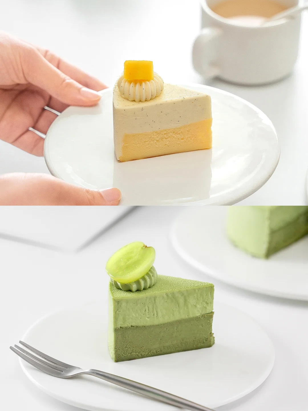 下午茶时间｜原味香草和抹茶双重巴斯克蛋糕