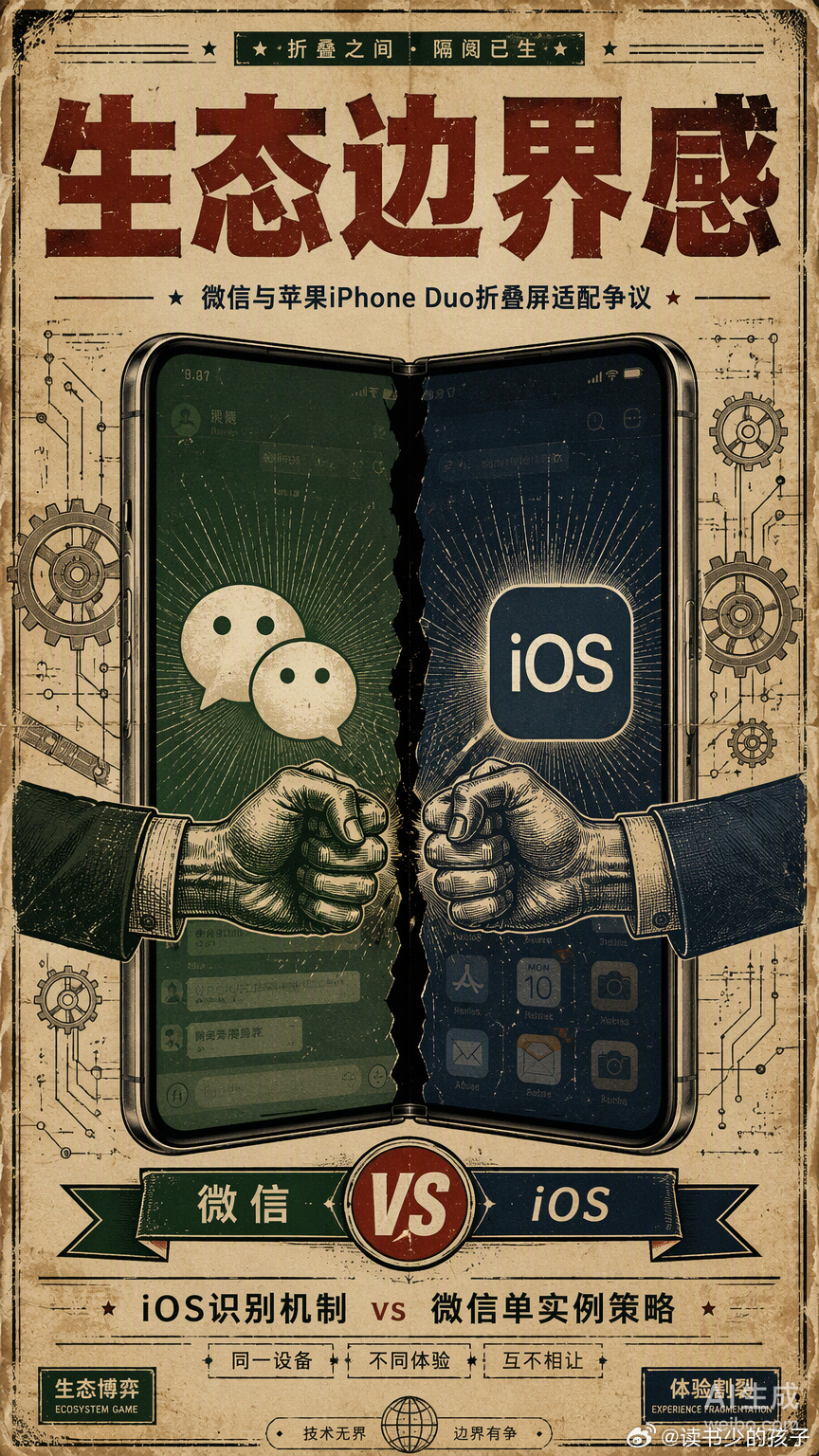 看热搜聊“微信回应iPhone Duo不适配”，心里那股关于技术边界与生态博弈的紧绷感一下子上来了。

苹果首款折叠屏即将发售，国民级App却因系统识别机制暂未完成大屏适配，这种在巨大关注度下遭遇的“结构性错位”，让原本单纯的设备升级陷入了极度的认知反差。咱们平时总说追求极致的科技体验，向往无 ​