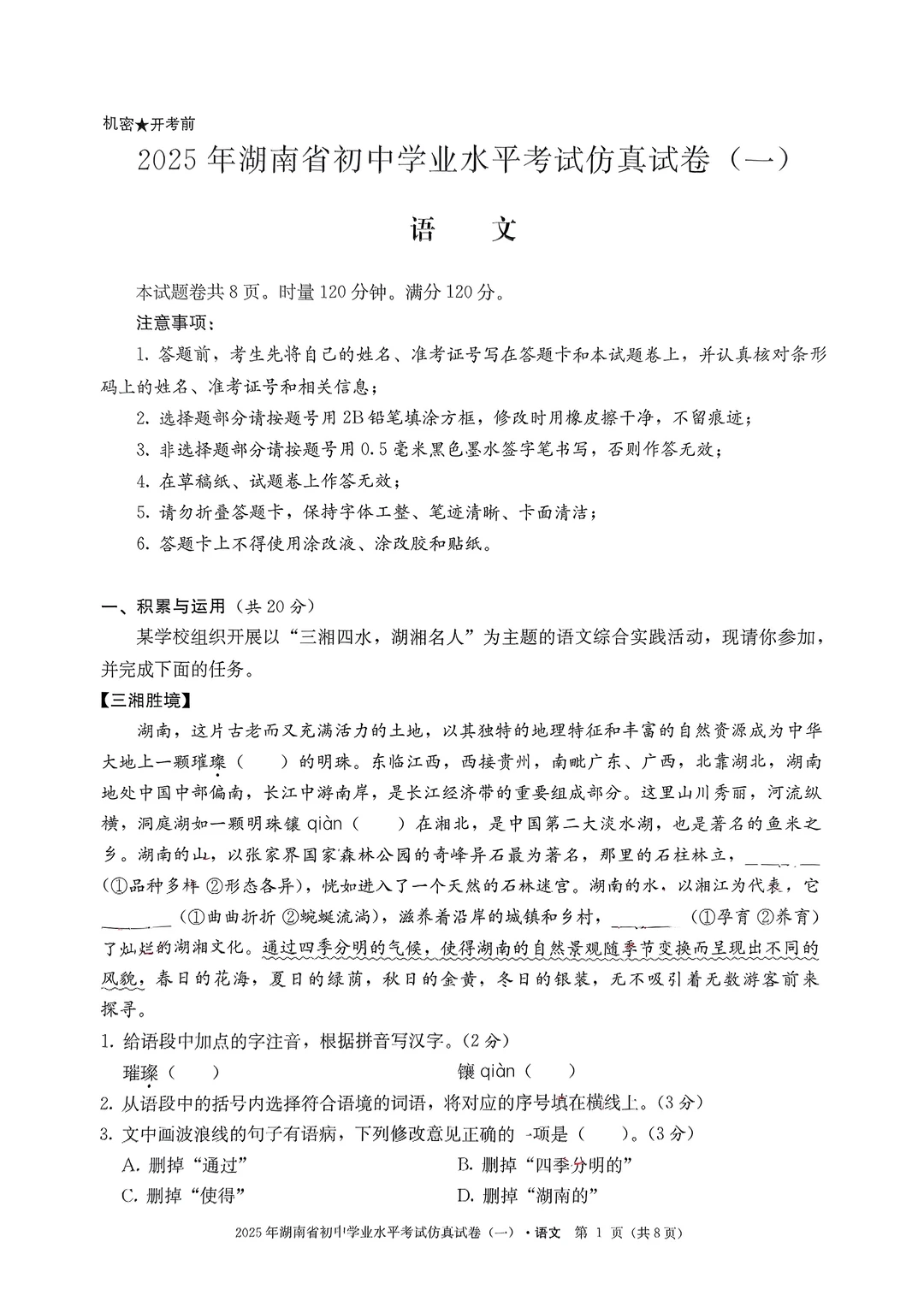 2025年语文中考仿真试卷