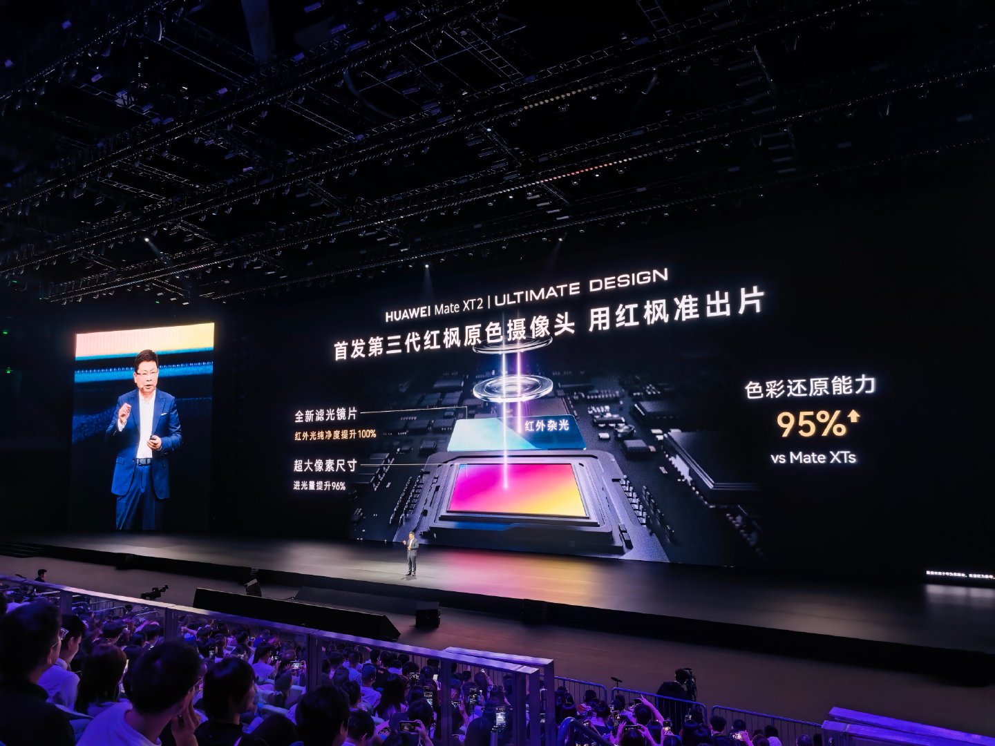 第三代红枫原色镜头持续提升色准95％。#华为展翼三折叠及阔直板发布会##华为matext2搭载第三代红枫原色镜头# ​