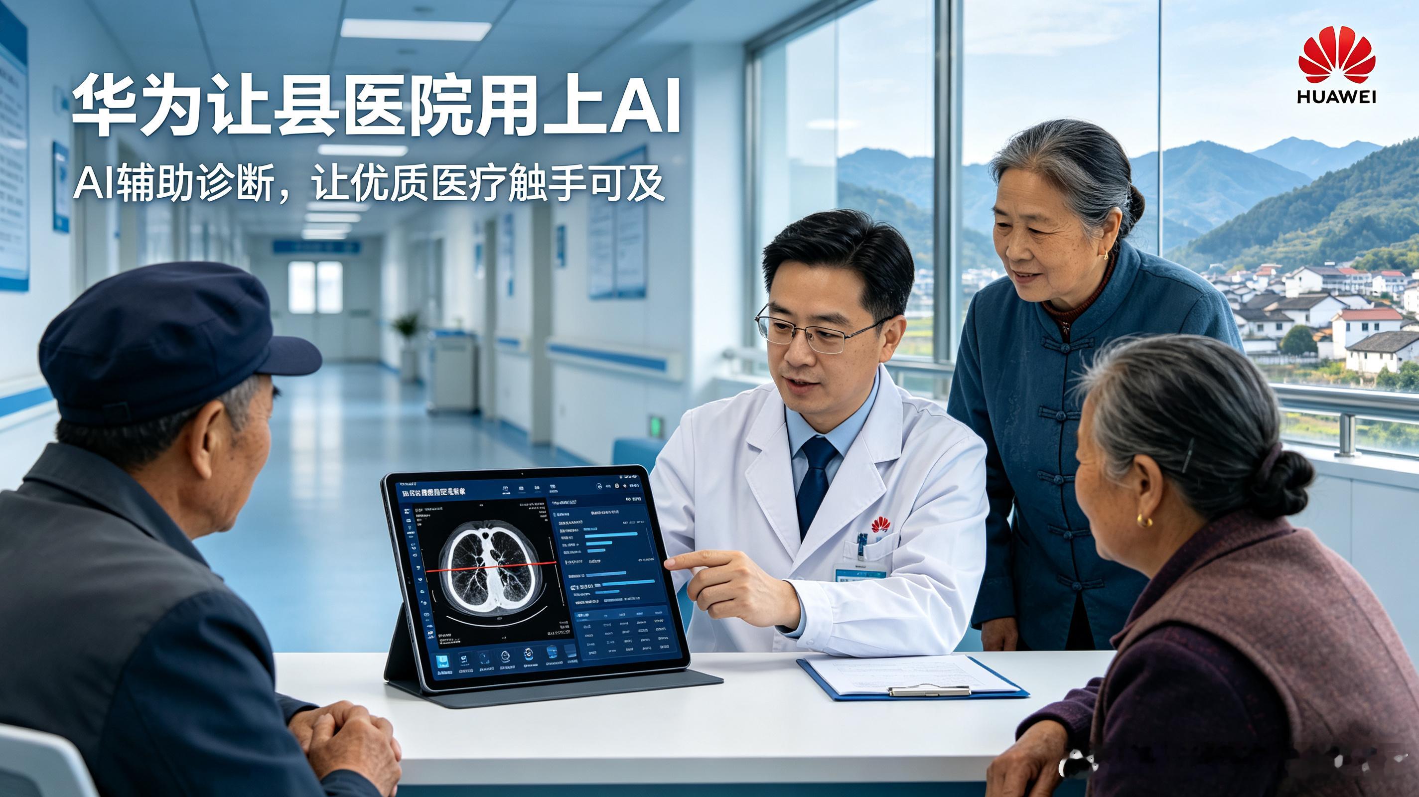 #华为让县医院用上AI# 当AI走进县医院，优质医疗资源就有了“下沉”的新路径。它不是冷冰冰的技术，而是帮基层医生看得更快、更准的助手，也让患者少一些奔波、多一份安心。AI赋能县域医疗，让诊断更高效，让健康守护离老百姓更近。科技有温度，医疗有广度。期待更多县医院用上AI，让“家门口看好病” ​