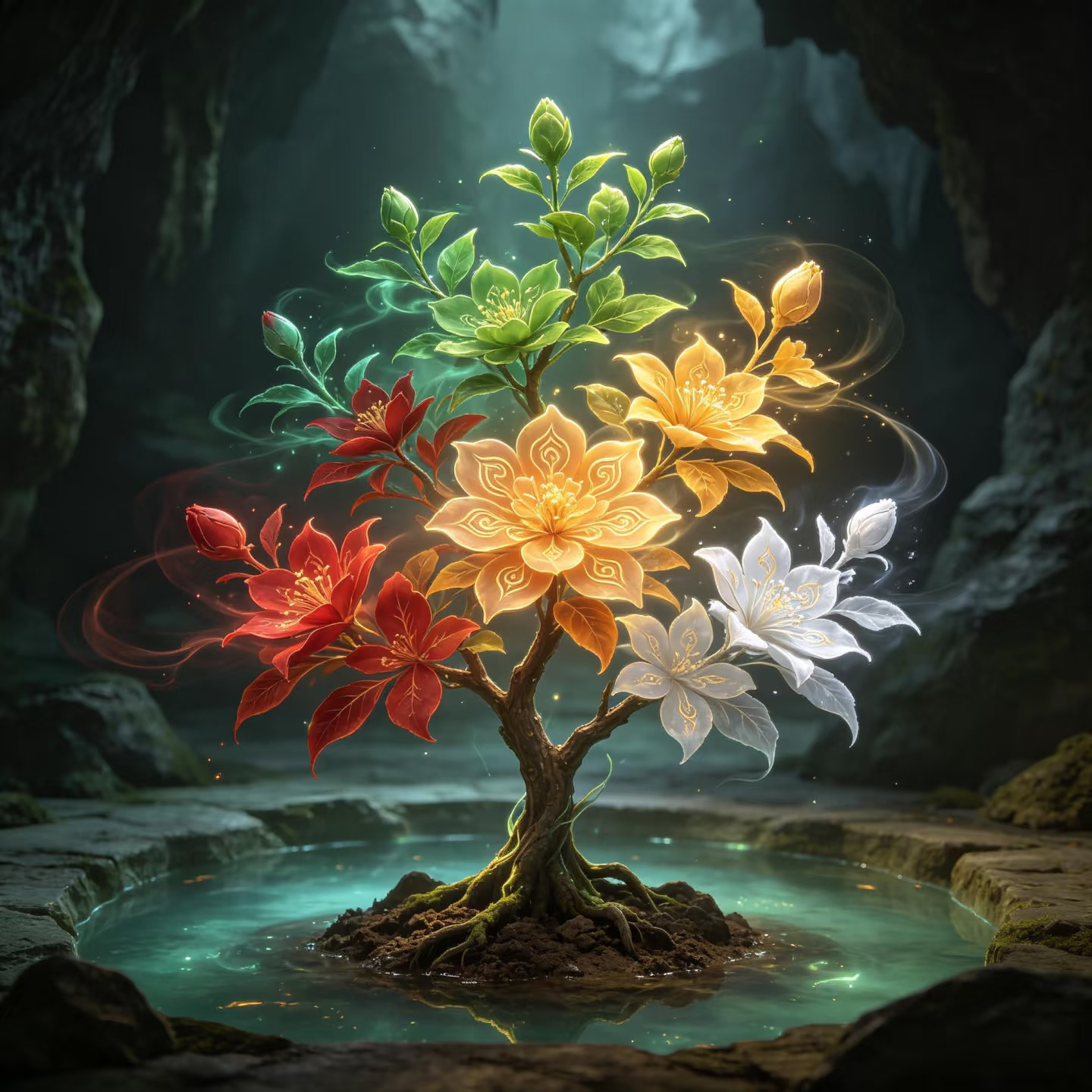 洪荒中品先天灵根·四季花
四季花，洪荒开天辟地后，由天地四时清气交融凝聚而生的中品先天灵根。其秉春夏秋冬四时大道本源，凝时序轮转之韵，品级高于交梨等下品灵根，自带完整四时天道气机，是洪荒洞府修行界极为珍贵的正统先天灵植。
此灵根最为玄妙之处，便是一株载四季，一花转轮回。寻常草木皆顺天时枯荣，独四季花超脱凡俗时序束缚。灵根枝干苍润如玉，叶脉暗藏先天四时纹路，无需随外界寒暑更迭，株体之上常年共存四般景致：枝头春芽嫩蕊、夏花灼灼、秋蕊凝露、冬苞含霜，四景共生、循环往复，永不凋零，自成一方微型时序天地。
作为中品先天灵根，四季花蕴含纯粹的四时轮回道韵，道基浑厚、灵气精纯，远胜下品灵根的微薄生机之力。其分四时开花，四季花色各异、功效各不相同，四花合一，可调和阴阳、平衡寒暑、规整紊乱道基，刚好弥补修士修行中气机偏颇、道韵残缺的弊端。
春花生生发之气，修士服食可催生灵力、破境固元，助修行突破桎梏；夏花蕴正阳之火，可祛除阴邪瘴气、净化体内阴煞浊气；秋花藏收敛清韵，能稳固修为、锁住自身气运灵力，避免...