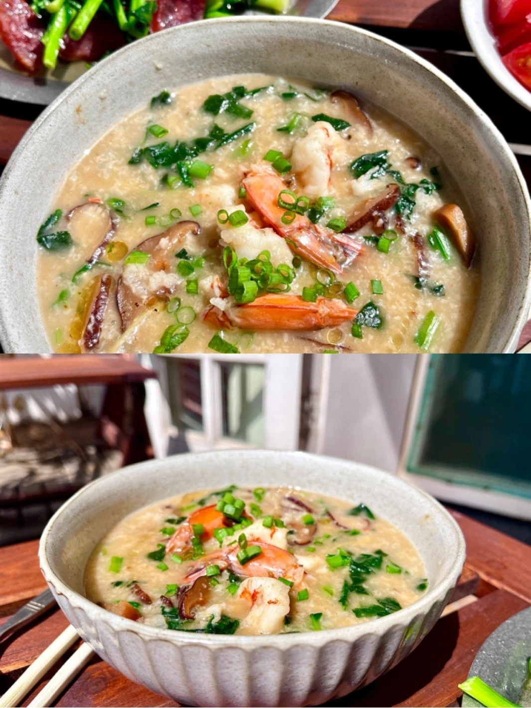 时令菜谱☀️｜吃春味🍃｜鲜虾菠菜香菇滚粥🥣