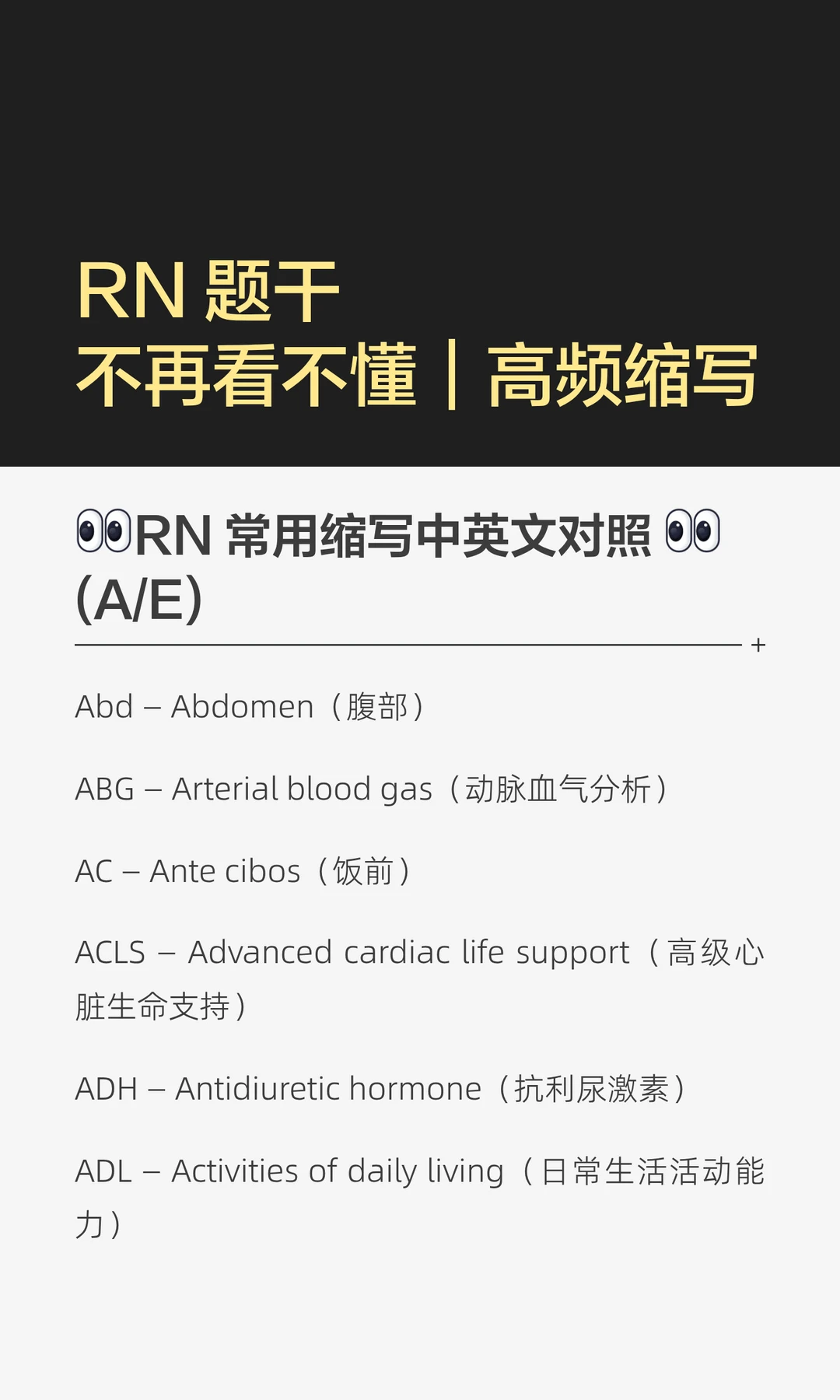 RN 题干不再看不懂｜高频缩写