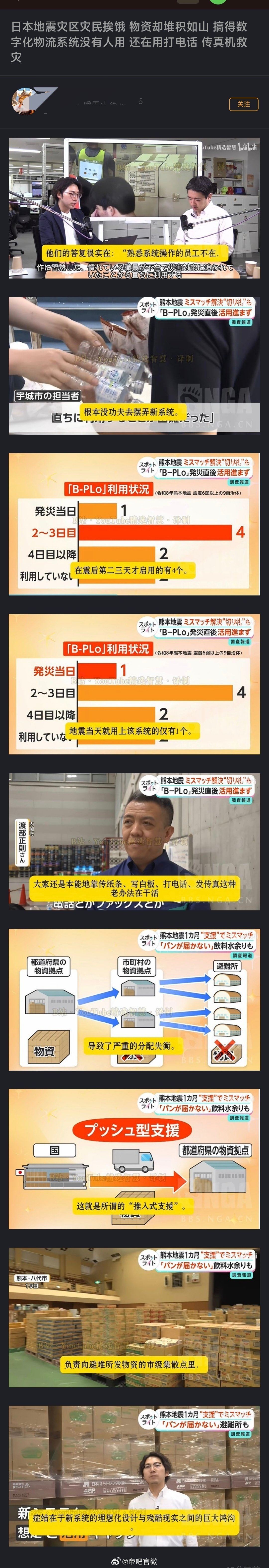 日本地震灾区灾民在挨饿，各地捐赠的物资却堆积如山， 日本设计数字化物流系统没有人会用，还在用打电话和传真机救灾。
太可惜了，千纸鹤都没法第一时间送到[允悲] ​