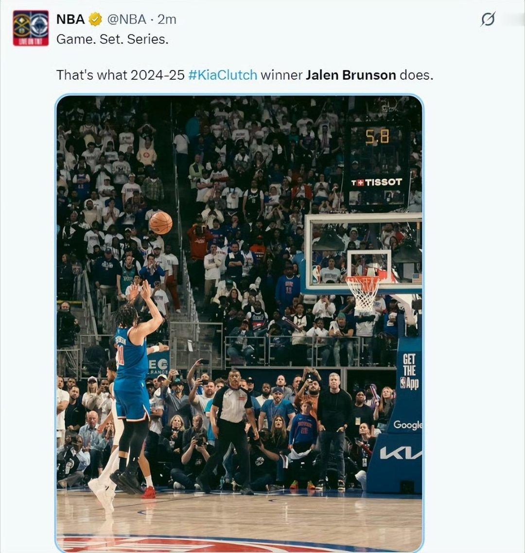 这是2026年NBA东部决赛G1（尼克斯vs骑士） 的封神名场面，也是...