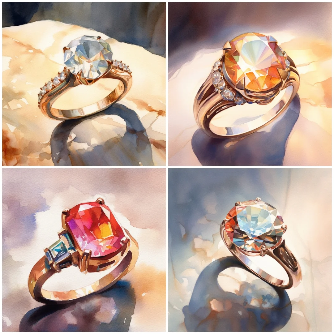 AI水彩，宝石戒指