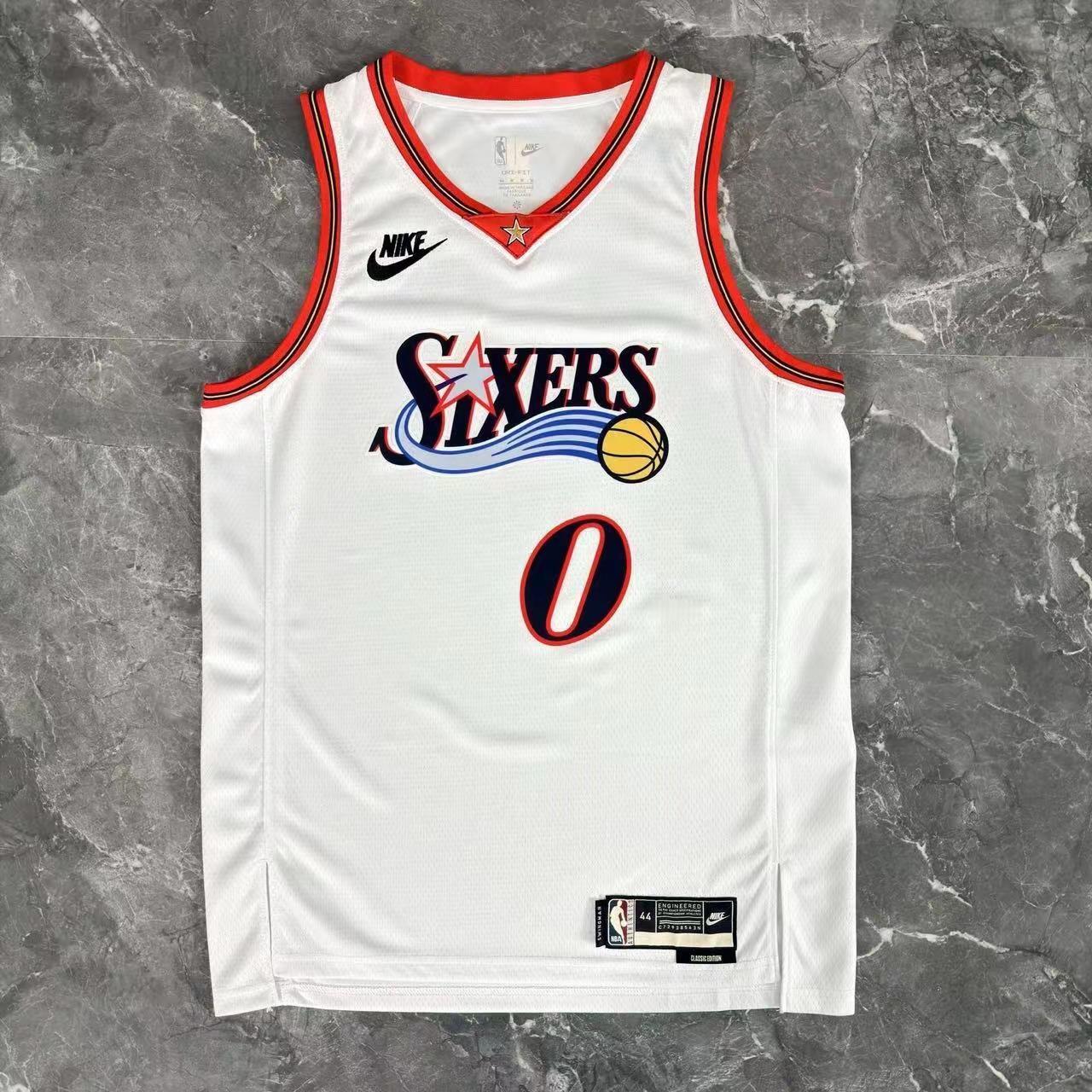 马克西76人0号26赛季复古白色热压球衣