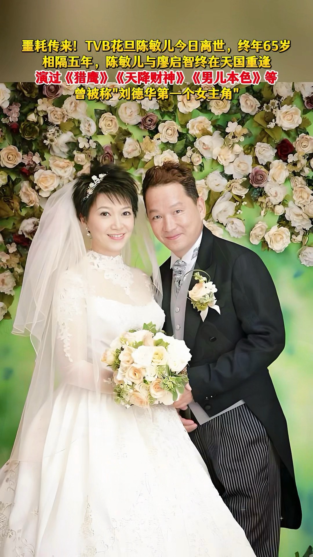 廖启智的太太走了。她曾是TVB当家花旦，陪他扛过丧子之痛，五年后跟着去了



陈敏儿去世的消息传出来，很多人第一反应是：智叔的太太。

2026年6月12日，因病离世，65岁。距离廖启智2021年3月因胃癌去世，刚过五年。

很多人不知道，她当年比廖启智红。

1980年代，陈敏儿是TVB无线电视