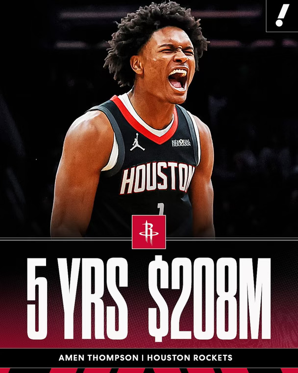 [清单R]火箭过去几年与新秀期球员达成的合约：
	
[一R] Amen Thompson: $41.6M | 5/208M
[二R] Alperen Şengün: 37M | 5/185M
[三R] Jalen Green: $35.3M  | 3/106M
[四R] Jabari Smith Jr: $24.4M | 5/122M
[五R] Tari Eason: $16.3M | 5/81.5M
	
[拍立得R]斯通在合约谈判续约方面，一直是能手，下一个，里德谢泼德[斜眼R][斜眼R]
	
#NBA #聊球俱乐部 #小红书球迷大会 #藏不住了我是球迷 #NBA评论席 #nba #球星 #懂点篮球 #经典NBA #休斯顿火箭