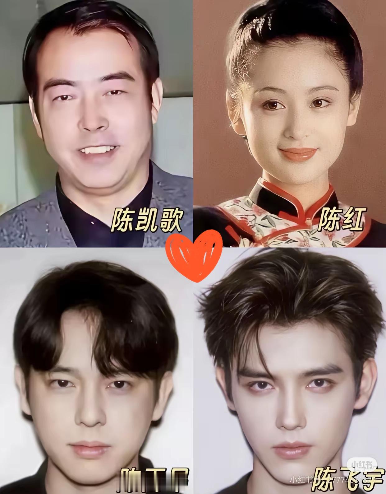 陈凯歌的俩儿子，基因居然对半劈了！ 
老大陈雨昂，是陈导的复制粘贴版，眉眼方正、稳重踏实。

气质沉稳内敛，没有踏入演艺圈，埋头深耕商科做实业，习惯活在聚光灯之外。

老二陈飞宇完美继承陈红的优越骨相，五官精致亮眼，天生带着镜头感，顺理成章走上演员这条路。
 
不少网友调侃，一个适合厚重正剧，一个适