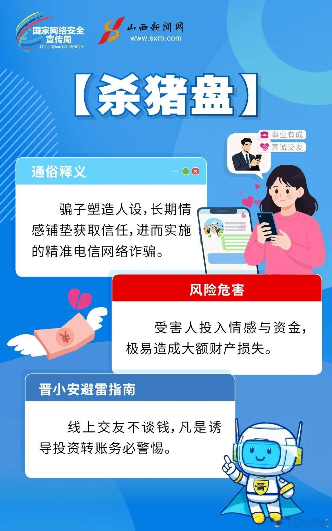 海报丨网络安全“避雷”手册
网络安全领域有不少专业名词、诈骗黑话，看着晦涩，其实对应着我们日常上网会碰到的陷阱。

晋小安推出系列名词小卡，以名词解释的形式拆解风险，一词一卡，轻量化阅读，方便保存转发，帮大家看懂网络安全术语，守住个人信息与财产安全。 ​