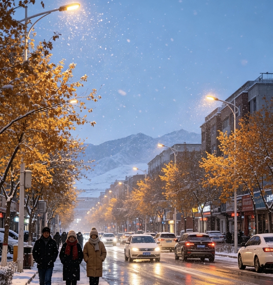  
 

 
乌鲁木齐迎来初雪！黄叶逢白雪，一城见两季
 
冷空气如约而至，乌鲁木齐落下今秋第一场雪。
金黄的秋叶还挂在枝头，洁白雪花已经缓缓飘落。一边是深秋斑斓，一边是冬日素白，独属于新疆的浪漫，在这一刻缓缓上演。
 
这场初雪是秋冬的分界线。雨雪过后气温大幅下降，路面容易结冰，给交通出行带来考验