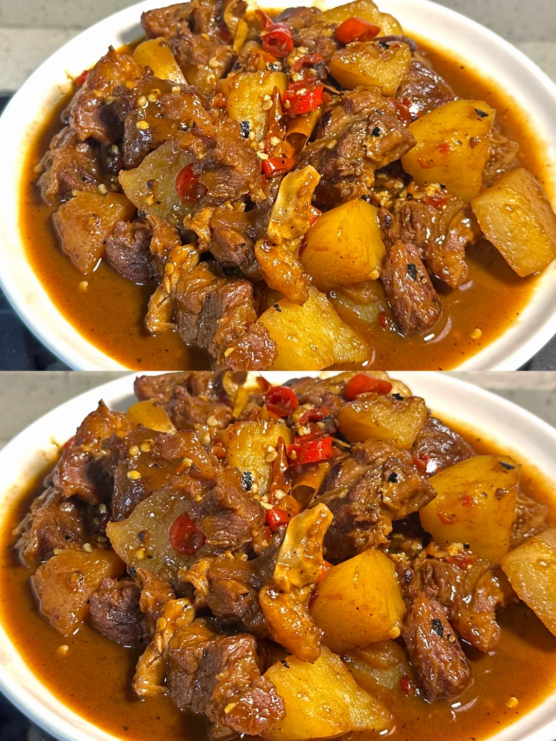软烂入味的土豆烧牛腩 土豆混着汤汁拌饭👍