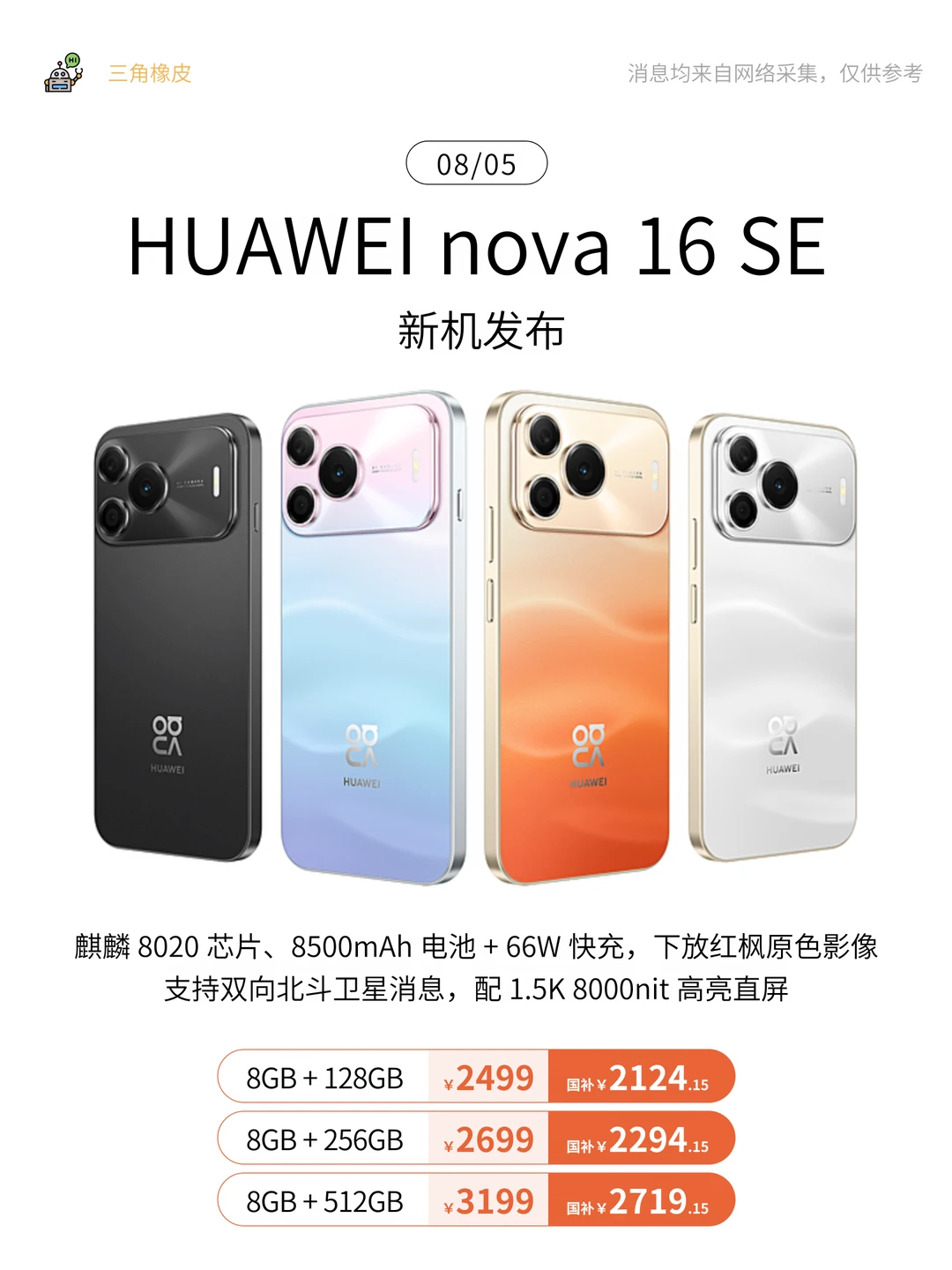 8.5新机发布🔥nova16 SE一图看懂全系