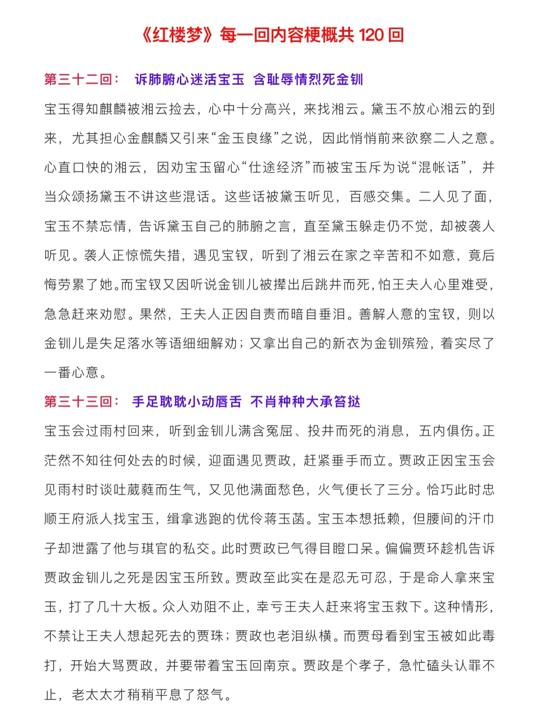 《红楼梦》每一回内容梗概32-42回‼️