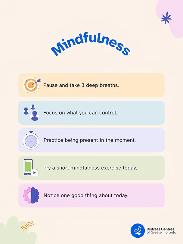 A mindful moment can make a difference[蓝色心形R]
	
When the day feels busy or overwhelming, mindfulness can help us slow down and reconnect with the present. Take a few deep breaths, focus on what's within your control, and notice something good around you, even if it's small.
	
You don't need a perfect routine. Sometimes, a few intentional moments are enough to create a little more calm in your day🌿
	
无论您感到孤独、压力过大，还是只是需要有人倾听，我们都在这里陪伴您。（详见置顶笔记）。...