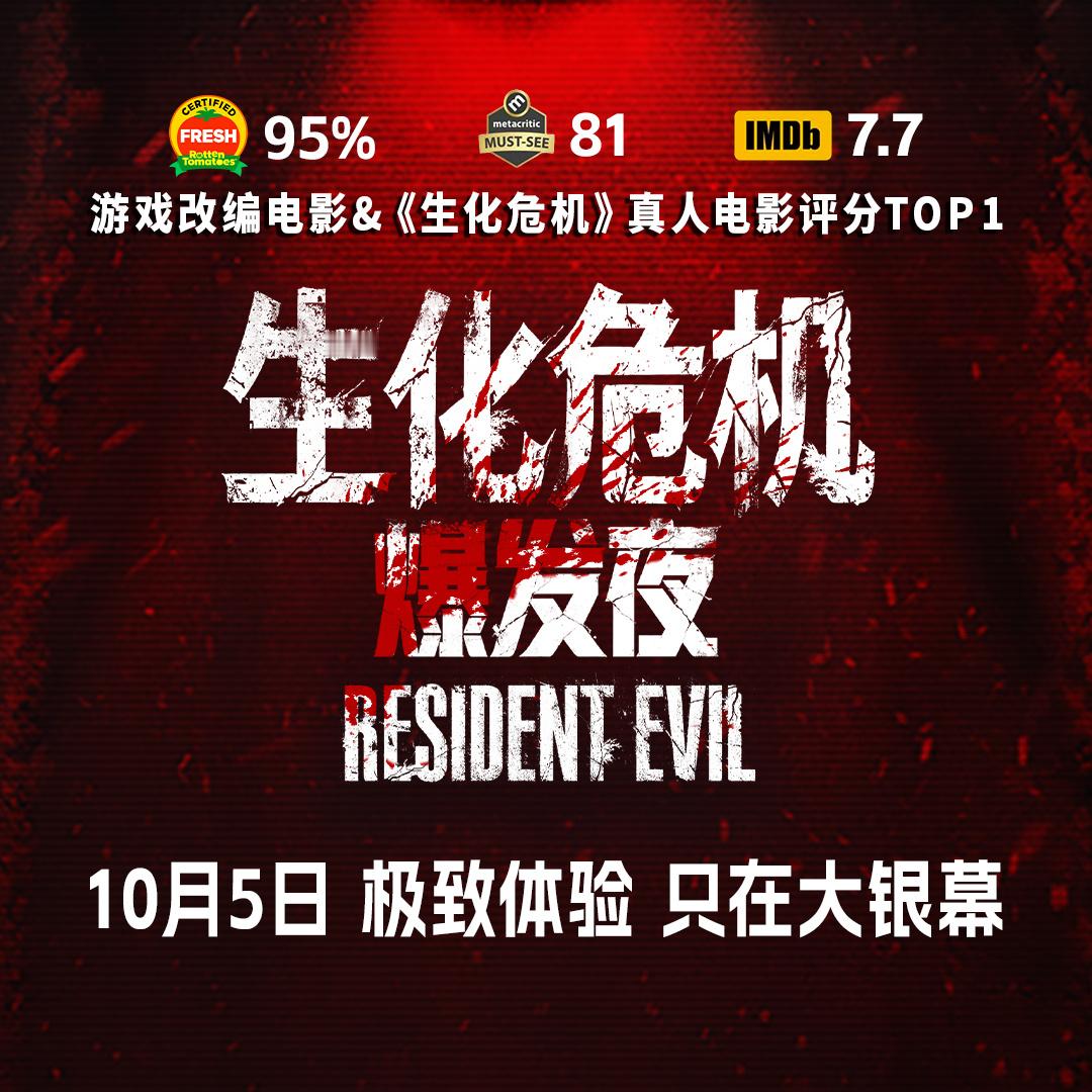 #生化危机爆发夜定档# 电影《生化危机：爆发夜》发布CINITY、IMAX、中国巨幕、4DX、SCREENX制式海报，从不同视角呈现医疗速递员布莱恩（奥斯汀·艾布拉姆斯 饰）经历的惊悚一夜，影片官宣定档10月5日全国上映。

孤身闯入生化怪物横行的城市、狂奔逃离生化怪物们的猎杀、驾车送货遭遇诡异怪物拦路、坠入 ​