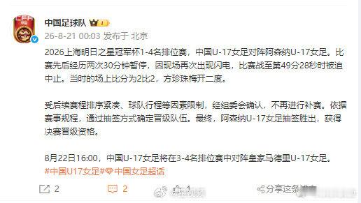 #中国U17女足因抽签结果无缘决赛#抽签决定进决赛名额？还不如直接点球决胜呢…… ​