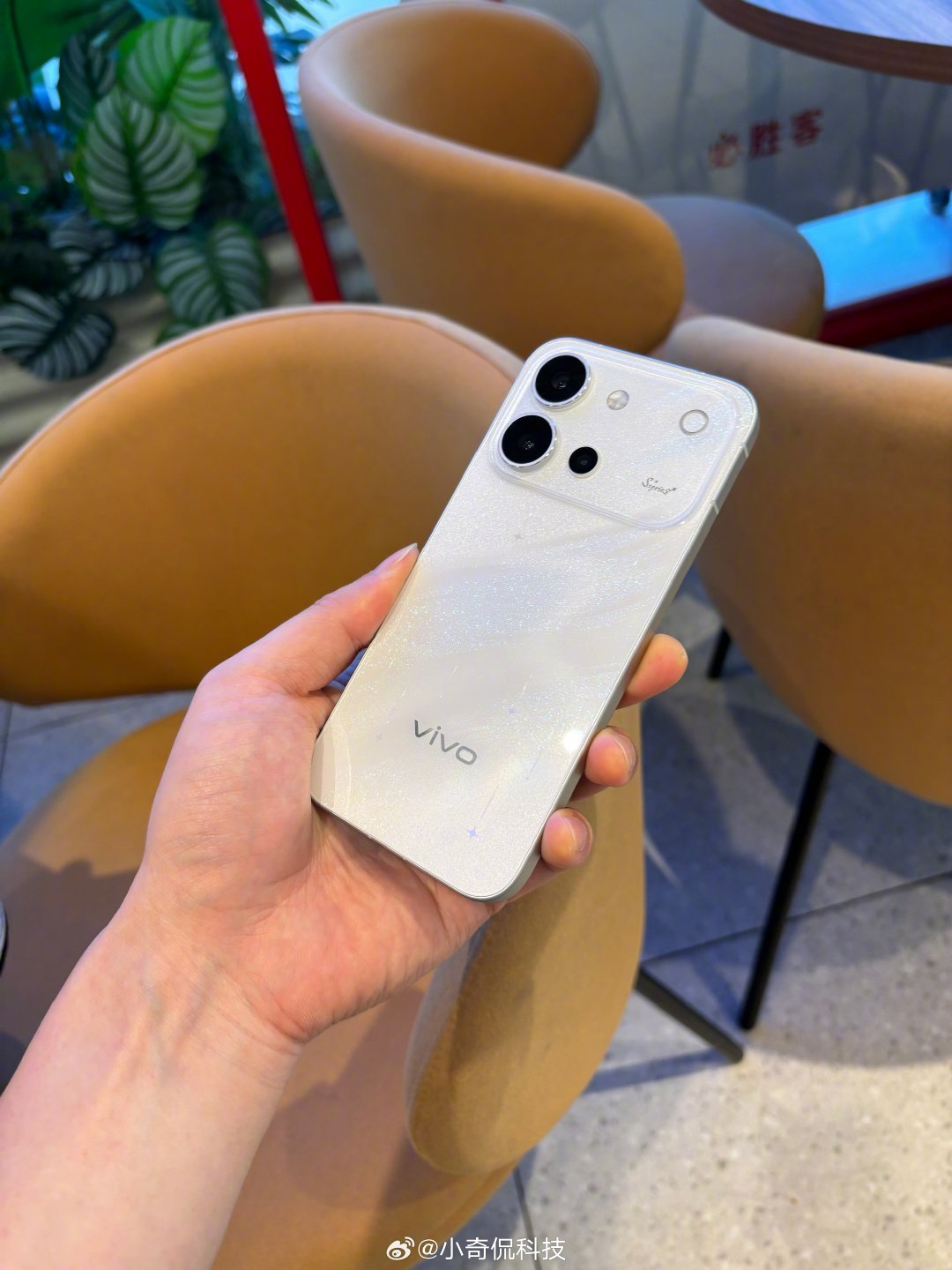 vivo S60这个星光白后盖，实物质感真的很戳人✨
细闪颗粒在光线下闪闪发亮，镜头模组的设计也很简约。
拿在手里观感不错，你们觉得这个颜值怎么样？ ​