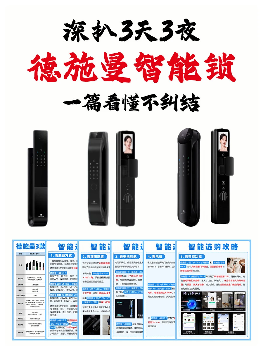 德施曼3款热门智能锁横评！看完直接抄作业