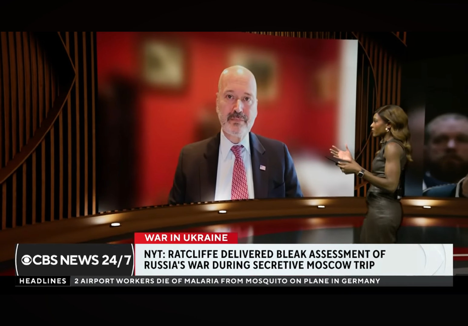 美国媒体报道， 中情局长Ratcliffe在莫斯科期间告诫俄罗斯已无力再战（a bleak assessment for Russia)，宜早日寻求和平。

Ratcliffe同时要求俄罗斯不要进攻北约成员国。 ​