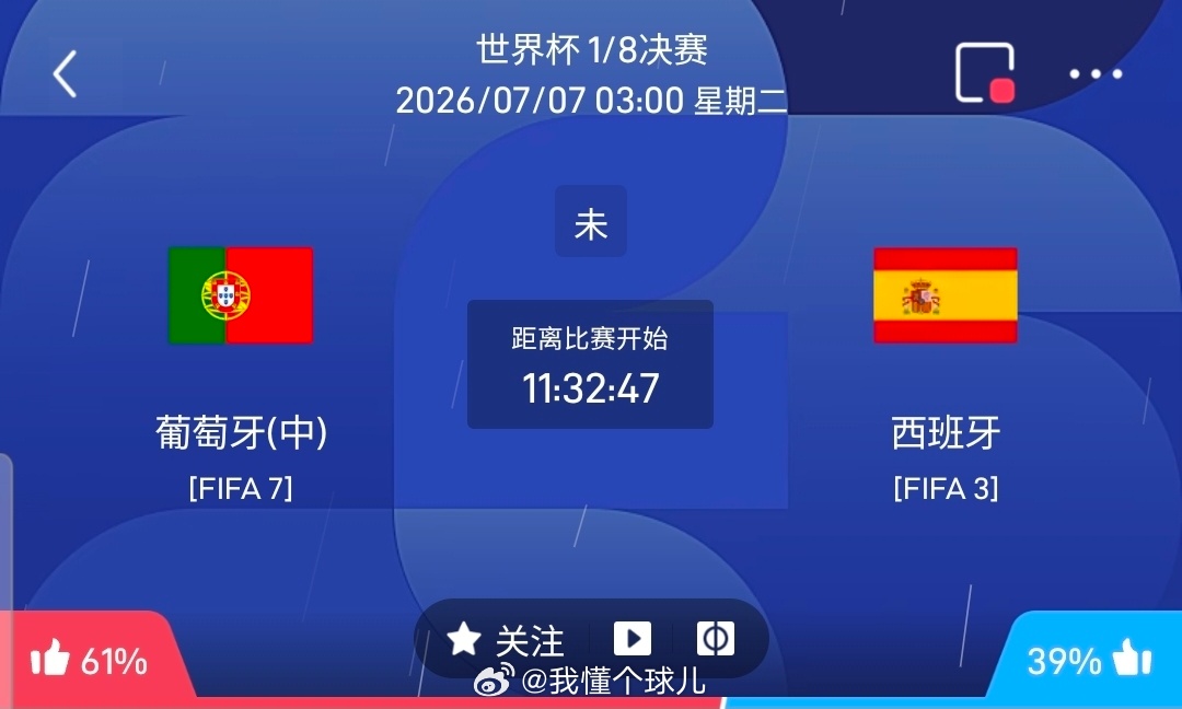 【足球】周一093世界杯方向：葡萄牙vs西班牙  世界杯：葡萄牙VS西...