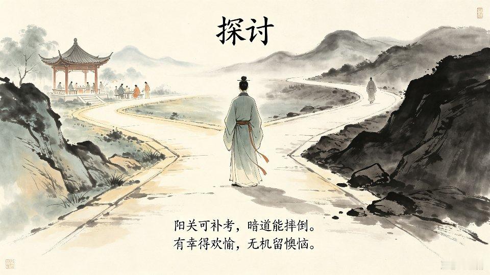 #生活手记##国足创造历史##张本智和淘汰##林诗栋王皓疯狂庆祝##王楚钦进四强#
《探讨》
阳关可补考，
暗道能摔倒。
有幸得欢愉，
无机留懊恼。 ​