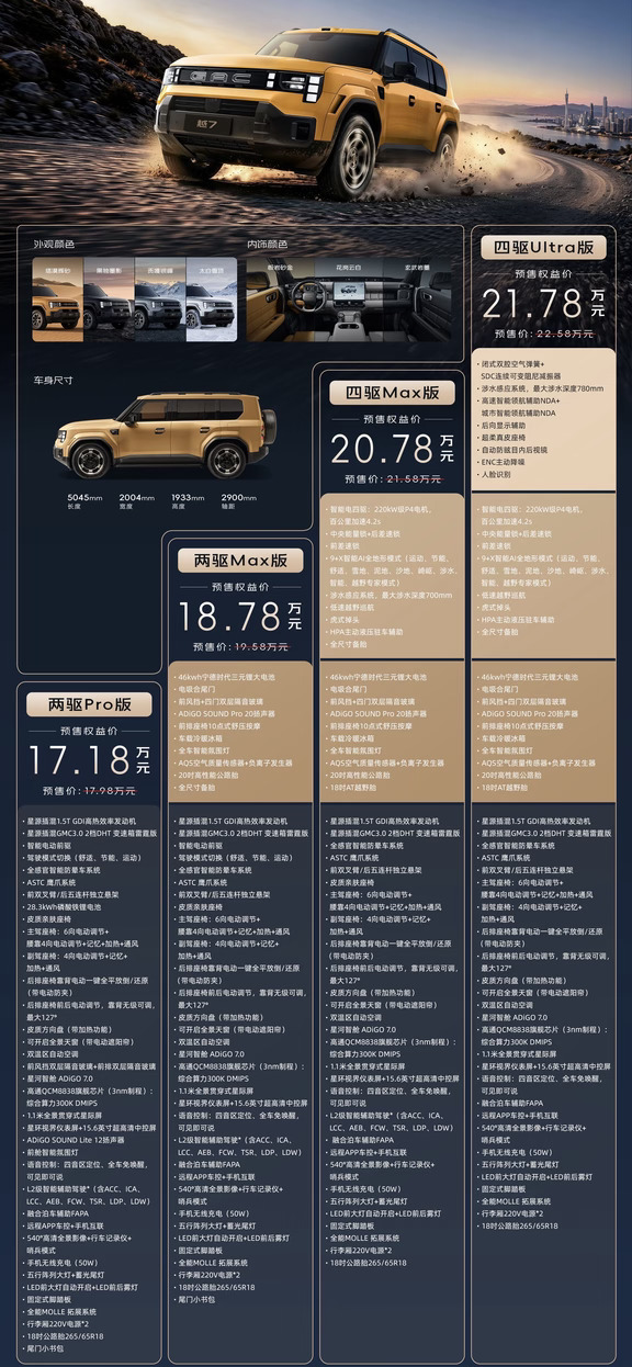 传祺越7｜4个版本快速对比｜预售版