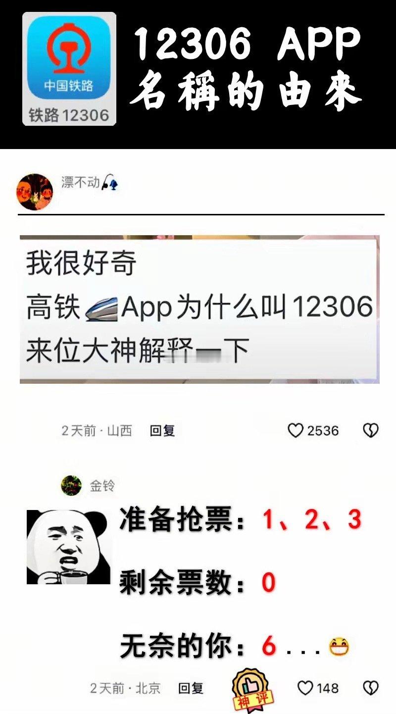 有人问：谁来解释一下“铁路12306”名称的由来？
请看神回复！ ​