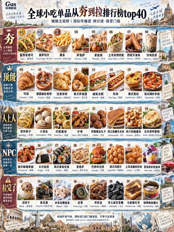 全球小吃从夯到拉排行榜top40