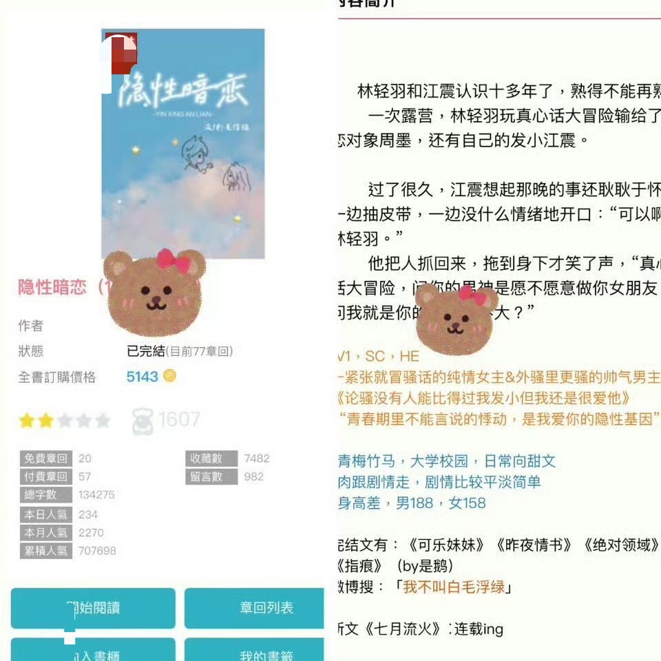 0930📕完结推文
《隐性暗恋》 by白毛浮绿
📕1v1娇憨明朗女主vs坦荡温柔男主

女主性格大大咧咧的，和男主是隔壁邻居竹马，高中分开读书，到大学又碰到一块[吃瓜][吃瓜]女主猛然发现男生长得又高又帅，慢慢动了心思，可她不知道，男主早就悄悄喜欢她很久了[doge][doge]俩人捅破窗户纸就顺理成章在一 ​