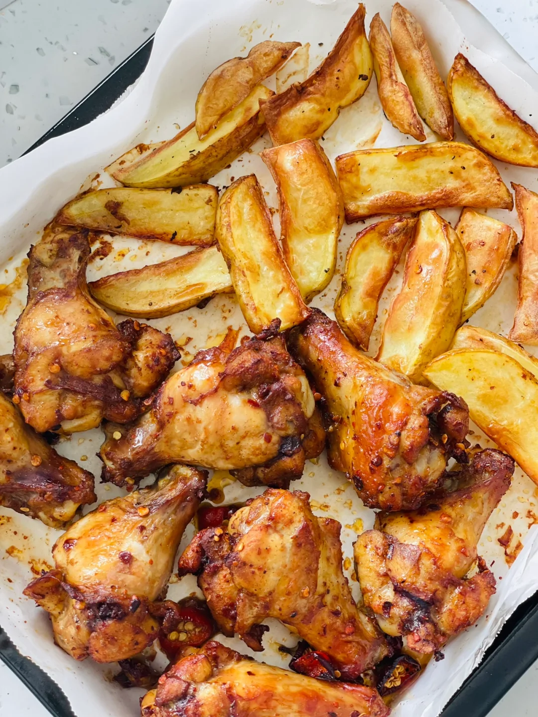 空气炸锅香辣翅根&薯角