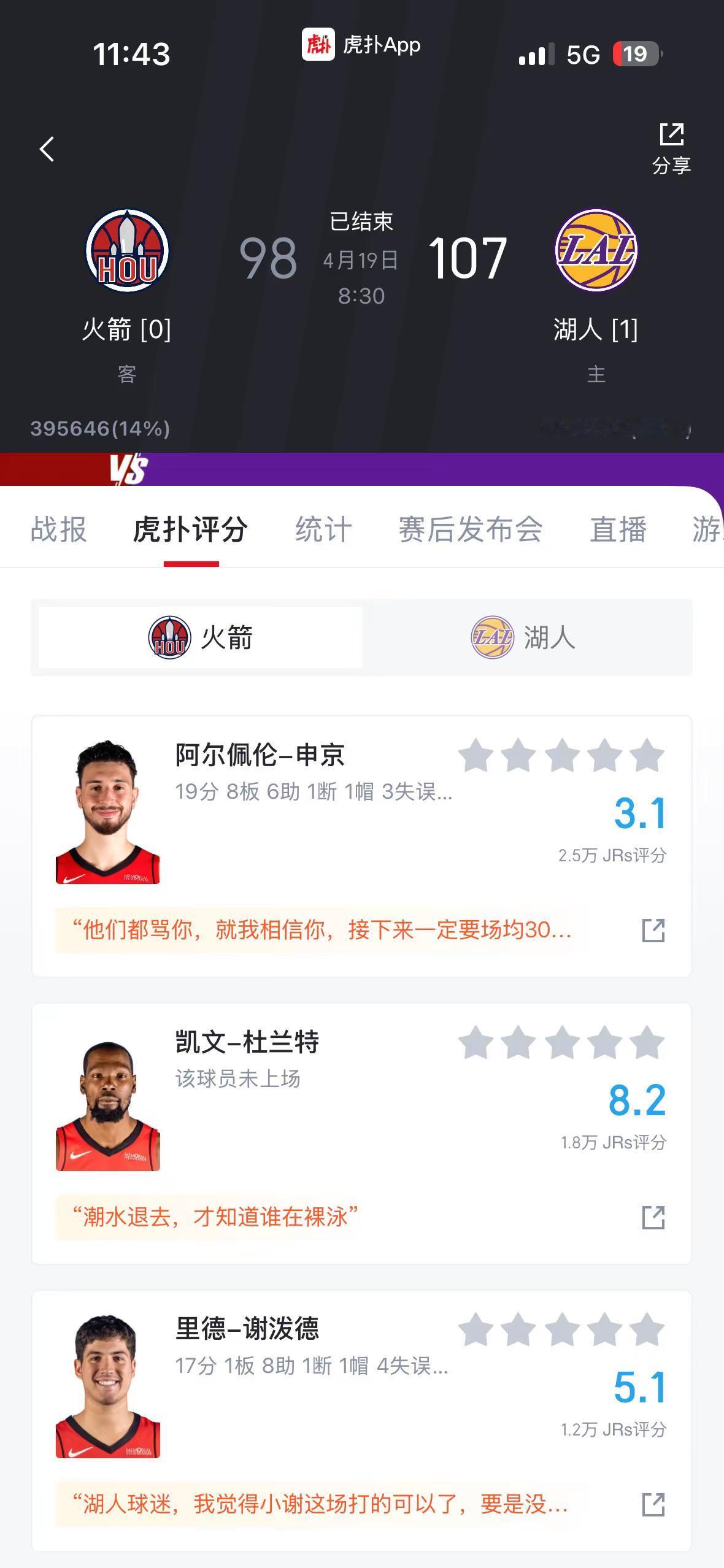 恭喜湖人拿下第一场😂😂