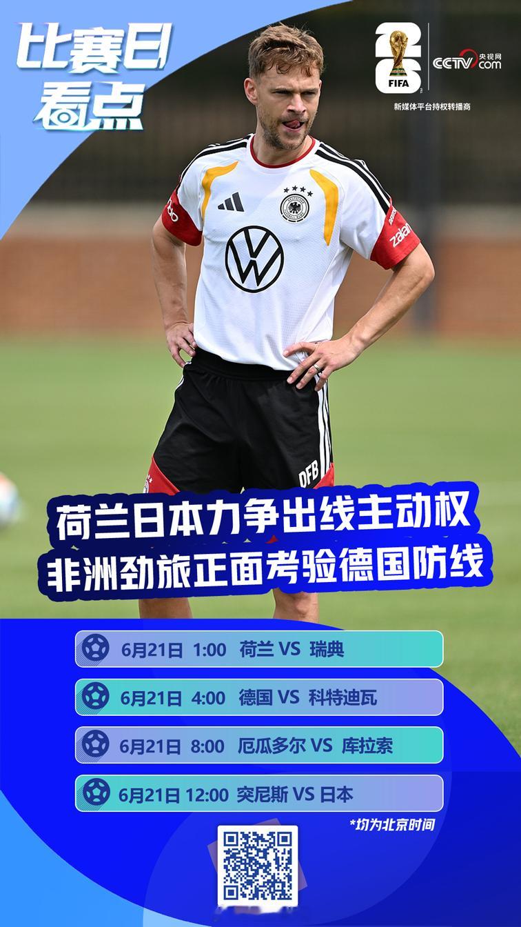荷兰迎战瑞典需抢分，德国对阵科特迪瓦争夺小组头名；厄瓜多尔与库拉索打响...