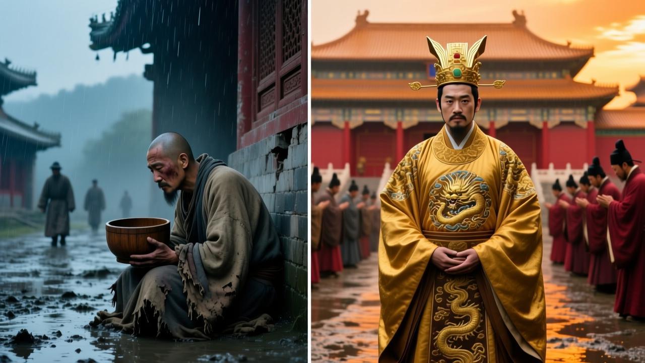 朱元璋：从要饭碗到传国玉玺，他把一手烂牌打成了王炸
要 说历史上谁的起点最低，朱元璋认第二，没人敢认第一。
别的开国皇帝好歹是个贵族、将军出身，咱朱重八同志呢？16岁那年，老天爷直接给他来了个“全家桶套餐”：旱灾、蝗灾、瘟疫，三连击。父母兄长接连离世，连块安葬的地都没有。搁一般人身上，早就躺平认命了