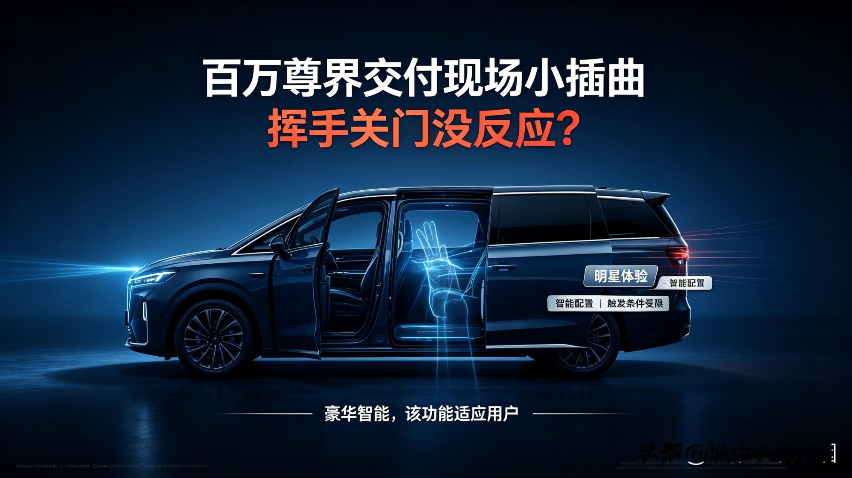 百万尊界交付现场小插曲！袁弘挥手关门没反应，是功能拉胯还是操作门槛太高？
 
8月31日，鸿蒙智行尊界S800、V800迎来全国首批车主交付仪式，现场星光云集。余承东亲自参与交付，刘嘉玲、陈赫、袁弘张歆艺夫妇等明星到场提车。
 
就在公开体验环节，出现一个略显尴尬的画面。袁弘坐在V800二排，体验车