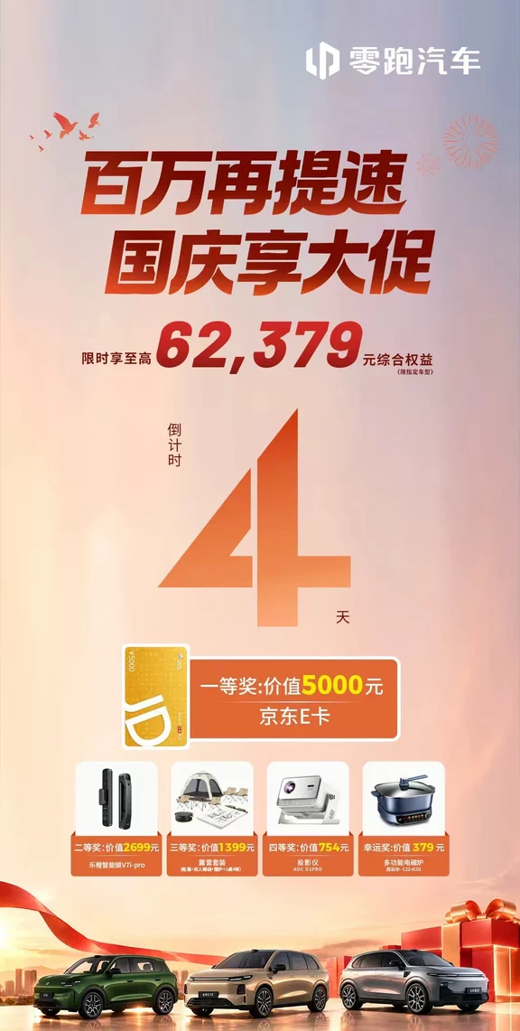 倒计时4天❗零跑购车抽5000元京东卡