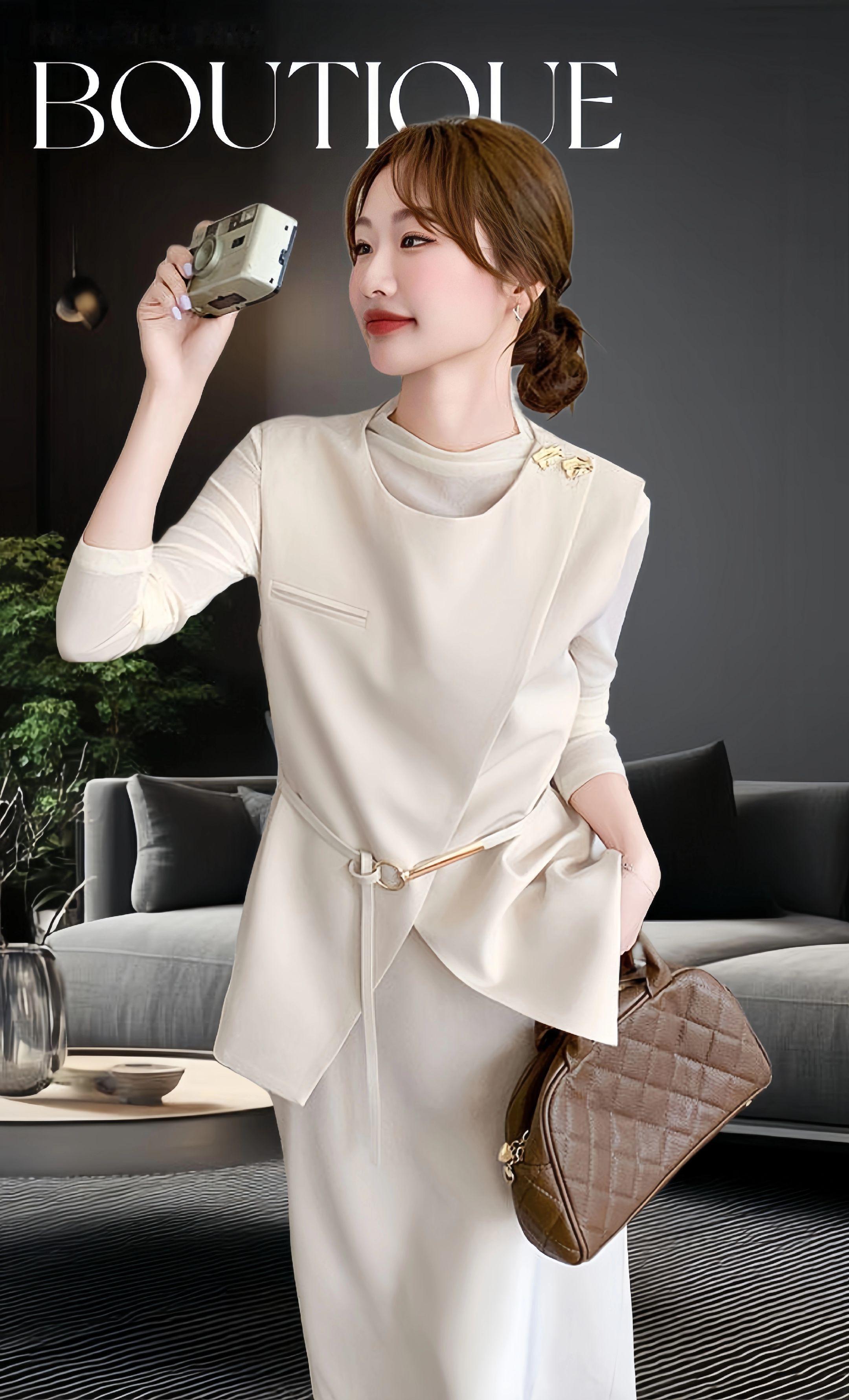 韩系小姐姐的米杏色套装，温柔又高级