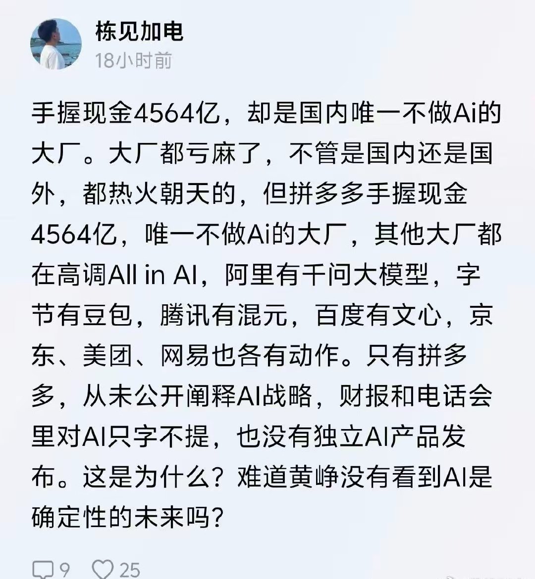 拼多多是唯一不做贷款，不做AI，不追风口，不冲动的大厂了吧 ​​​
