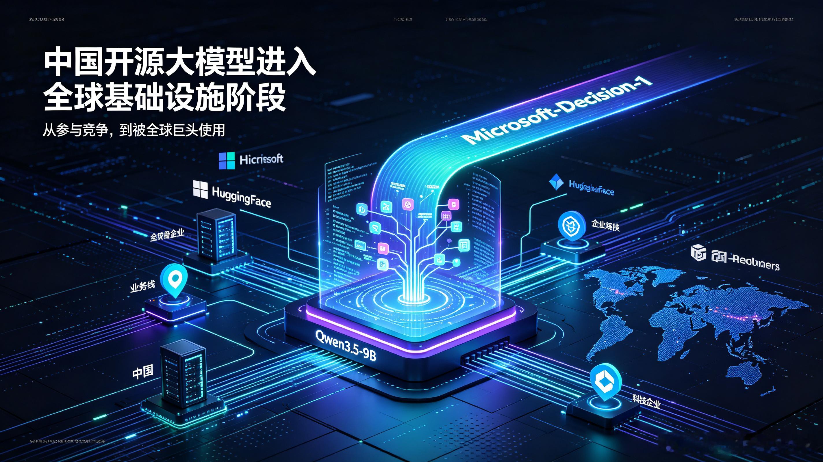 Qwen底座与全球企业生态

10月12日微软正式推出全新决策模型Microsoft-Decision-1，该模型基于阿里Qwen3.5-9B后训练而成，在结构化决策任务中，时延、准确性均超过LLM及Jev 1.13.0等热门决策模型。
阿里Qwen能获得全球认可，核心踩中了决策模型赛道的产业需求。此前Jev带火决策模型，这类模型主打概率 ​