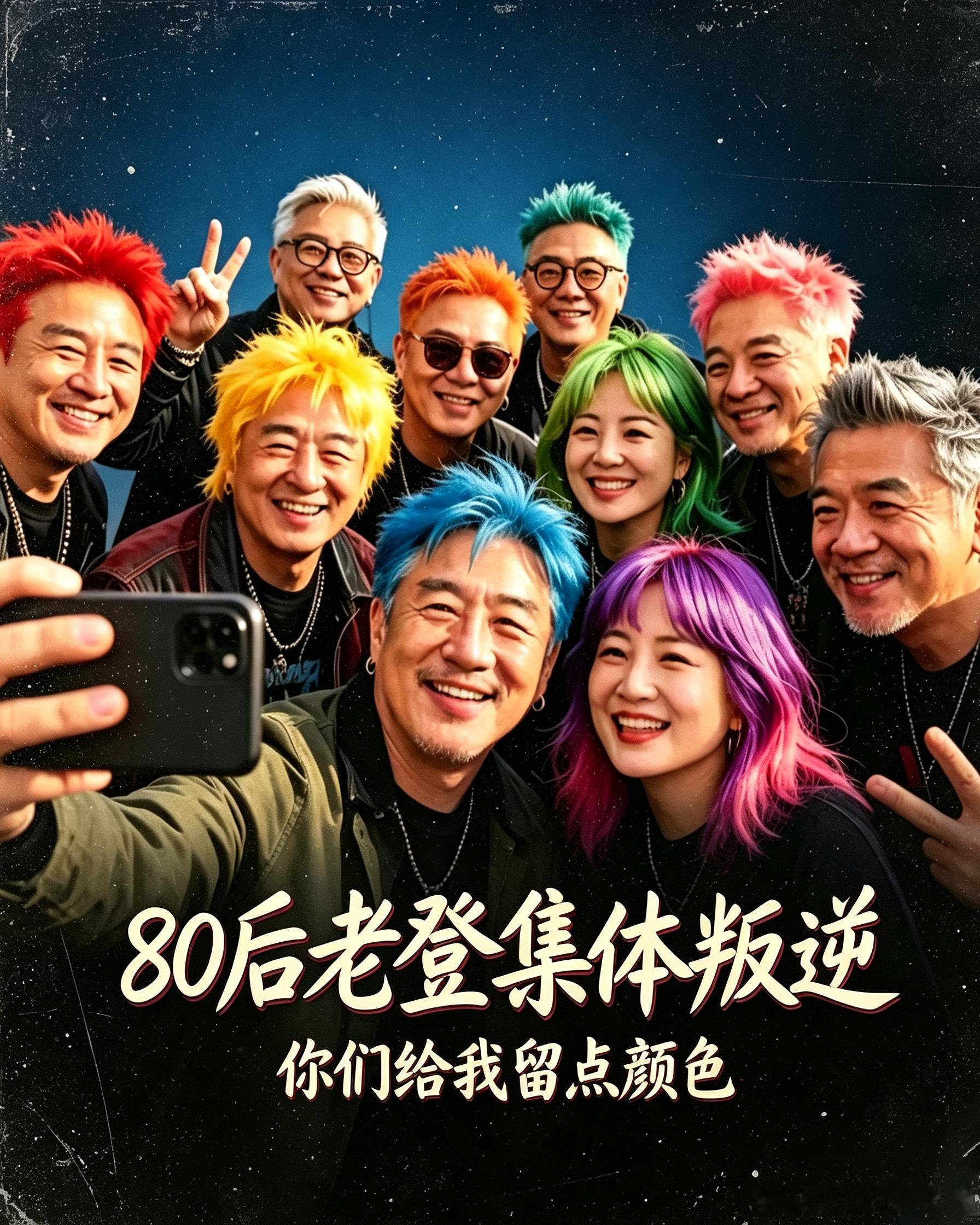 80后老登集体叛逆，你们给我留点颜色
 
这一轮80后“集体叛逆”，最出圈的符号是染黄毛——一群四十岁的老登冲进理发店，把头发漂成年轻时不敢染的颜色。染的不是头发，是二十年前被压抑的选择权。
但问题是：黄毛是年轻人的热闹。80后“老登”们想要的亮色，凭什么非要凑染头的热闹？
二十岁想选亮眼 ​