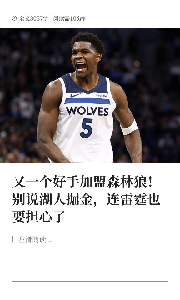 又一个好手加盟森林狼！湖人雷霆要担心了